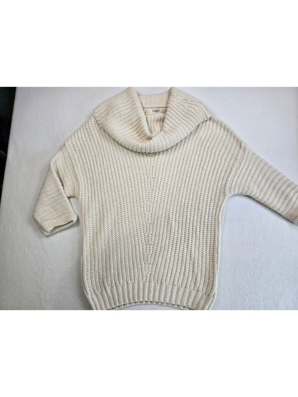 Umgee Small Chunky Knit Cowl Neck Sweater Ivory Boho